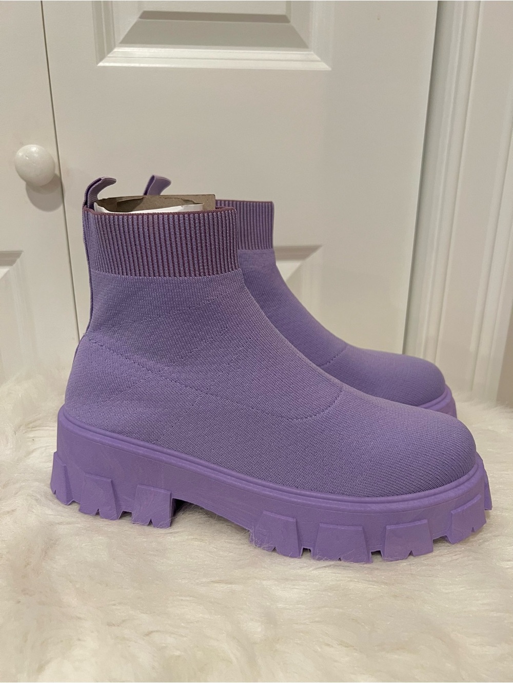 Cape Robbin Lilac Knit Platform Chelsea Boots - Women